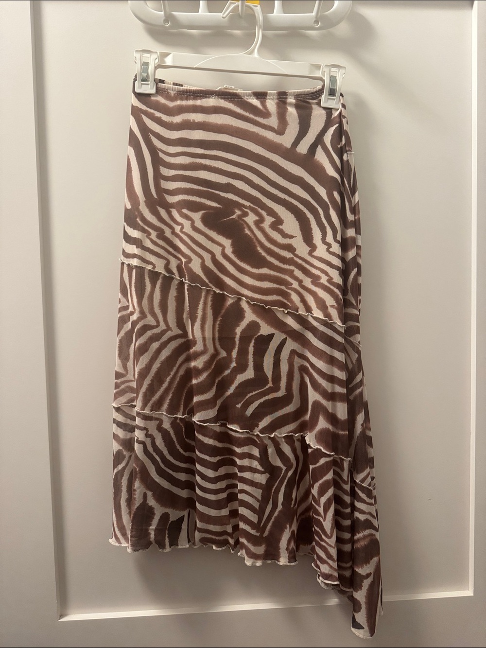 See You Monday Brown and Cream Zebra Tiered Midi Skirt